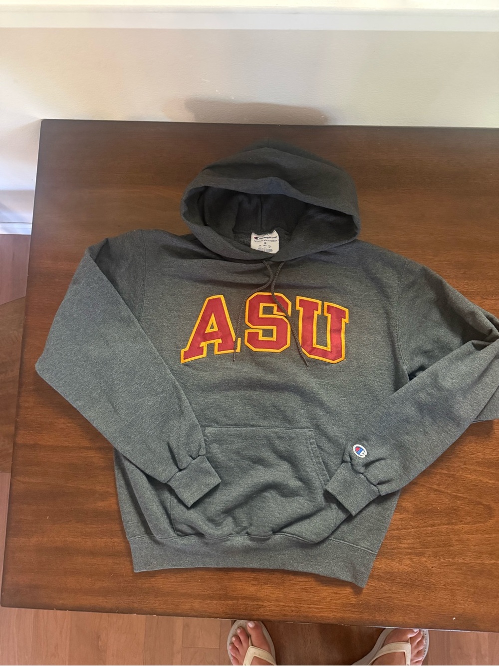 Champion Gray ASU Crewneck Hoodie with Maroon & Gold Lettering
